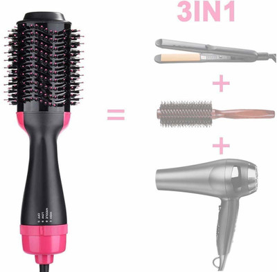 NIMYANK 3IN1 Hair Straightener, Hair Curling, Hair Dryer, On Step Hair Dryer NI103 Hair Dryer(1000 W, Black, Pink)