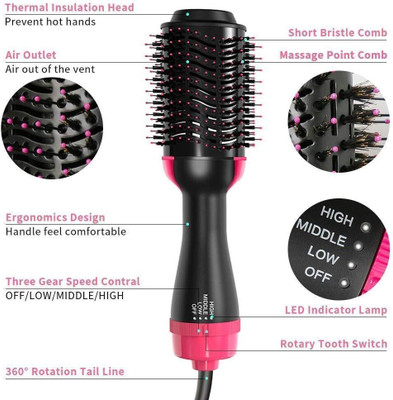 PRATYANG 3IN1 Hair Straightener, Hair Curling, Hair Dryer, On Step Hair Dryer P81 Hair Dryer(1000 W, Black, Pink)