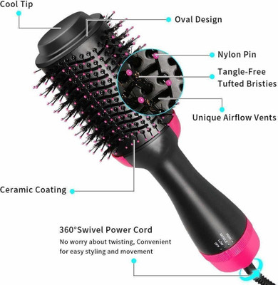 ND BROTHERS 3IN1 Hair Straightener, Hair Curling, Hair Dryer, Step Hair Dryer ND72 Hair Dryer(1000 W, Black, Pink)