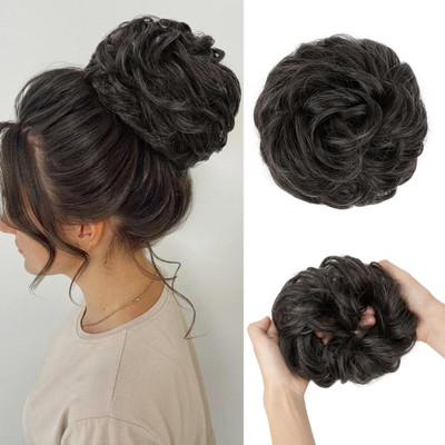 Sheetal Trader Large Messy Bun  Piece Wavy Curly Scrunchies Synthetic  Extensions Hair Extension