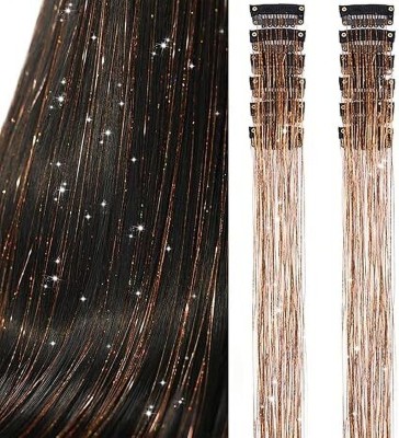 Pinaka 2Pcs Clip in  Tinsel, 24 Inch Glitter Tinsel  Extensions (Champagne) Hair Extension