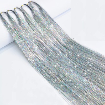 MYYNTI Silver Tinsel  Extensions Strands, Sparkling Shiny (pack of 1 color) Hair Extension