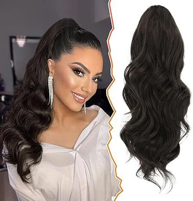 D-DIVINE Ponytail Extension, 22 Inch Short Wavy Ponytail  Extensions Brown Hair Extension