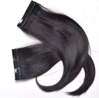 GROWTH  Double Clip Real Human hair Extension& Girls (Natural Black) Pack of 2 Hair Extension