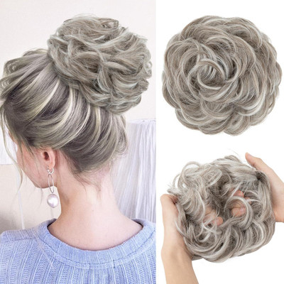 Sheetal Trader Large Messy Bun  Piece Wavy Curly Scrunchies Synthetic  Extensions Hair Extension