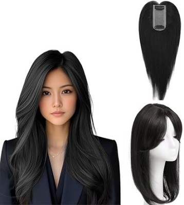 Getvock Slip Based 2 Clip  Topper Extension/Crown  Closure Black Hair Extension