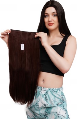 Ritzkart 24-Inch Maroon-Brown Long Straight  Clip-On Soft  Extension For Party Hair Extension