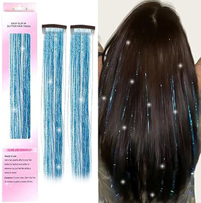 D-DIVINE 2pc  Tinsel Clip In Heat Resistant 24 Inch Sparkly  (Sky Blue) Hair Extension