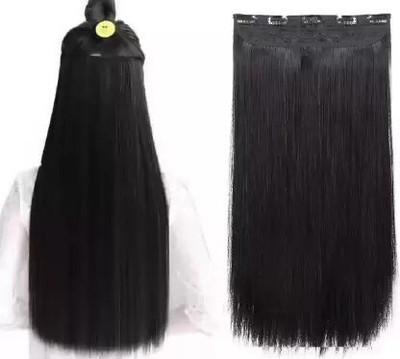 D-DIVINE 5 Clips Based Synthetic Fiber Extension For Girls and Women (Black ,24 Inches) Hair Extension