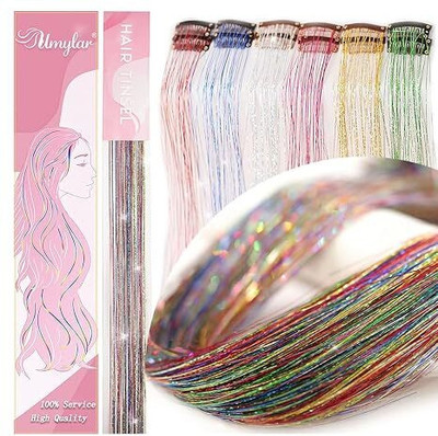 D-DIVINE 2Pcs Clip in  Tinsel, 24 Inch Glitter Tinsel  Extensions (Six Color) Hair Extension