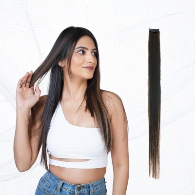 R A Products 16 Inch Single Clip Human  Extension/Streaks For Women&Girls Black Pack Of 2 Hair Extension