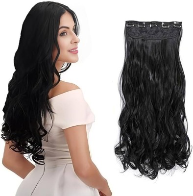 El Cabell Wavy/Curly Black hair 5 Clips 24 Inch Increase Length For Women Girls & ladies Hair Extension