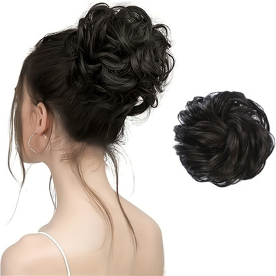 VIVIAN 1PCS Messy Bun  Piece  Extension With Elastic Black Hair Extension