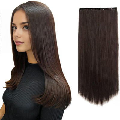 TRESS Silky  Extensions Women Straight  Extension 5 Clips in Brown color Hair Extension