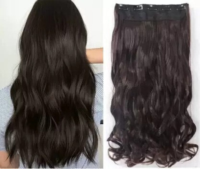 Getvock 3/4 Full Head Curly/Wave Clip In Synthetic Extension For Girls 24 inch (Brown) Hair Extension