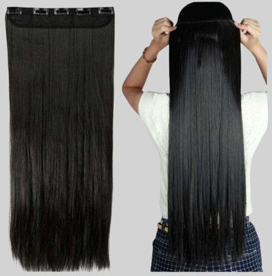 Chronex nEW 5 Clips Based 24Inch Straight/Wavy Full Head  Extension/Wig (Black) Hair Extension