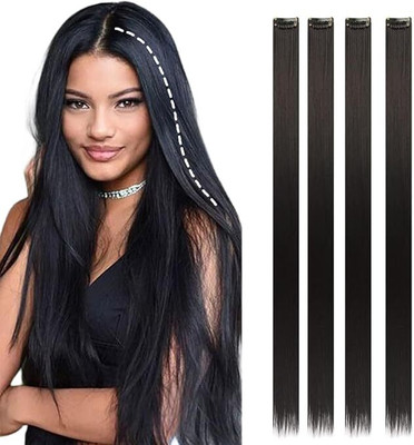 SHEETAL CREATIONS 2 Pcs Single Clip Synthetic  Side Covers Up Extension/Patch (Natural Black) Hair Extension