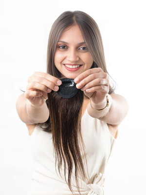 GROWTH Side Bang Clip in Real Human  Seamless  Extensions 20'' (Natural Black) Hair Extension