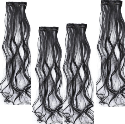 SS clipextension 2 clip set curly (4 piece) hair extension for women 20 inch black Hair Extension