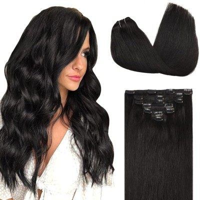 D-DIVINE Synthetic  Extensions Clip in Natural Black 80g 7pcs 18 Inch Remy Clip Hair Extension