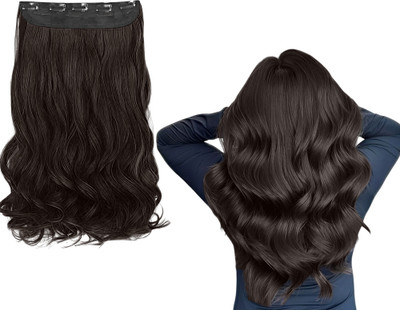 D-DIVINE Women  Extension Long Curly Wavy Brown 22 Inches piece With 5 Clip Hair Extension