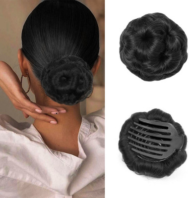 D-DIVINE 1Pc Readymade Bridal  Bun Extension Faux Synthetic  Juda, Black Hair Extension
