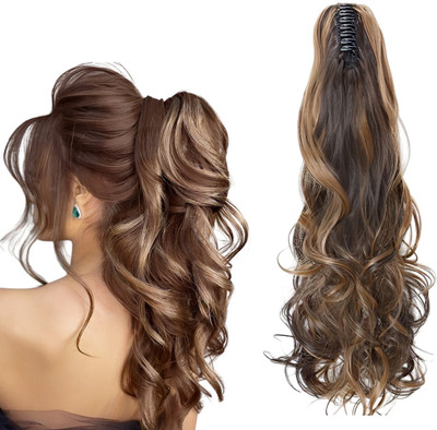 DELUXE  Extensions Multi Step Cut Clutcher Wavy Ponytail Extension (Highlighted) Hair Extension
