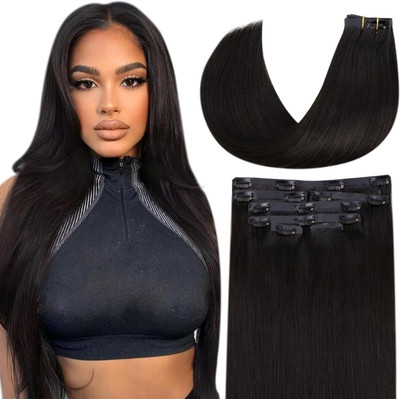 Pinaka Seamless  Extensions Clip in Synthetic  Black PU Clip Hair Extension