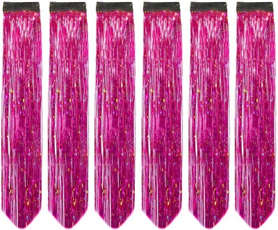 DreamExim 6pc Glitter  Streak/ Extensions For Women (MAGENTA) Hair Extension