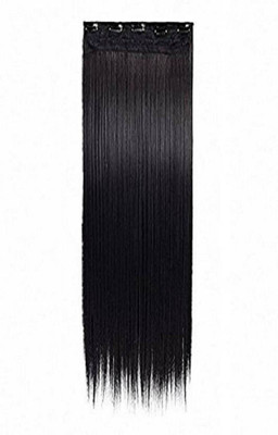 Blushia 5 Clip based Straight Synthetic Dasrk Black Color 24 inches Hair Extension
