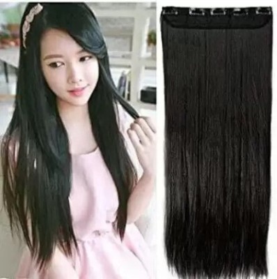 Getvock 24 Inch 5 Clip In Black Straight Synthetic Fiber Extensions For Girls Hair Extension