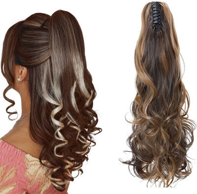Getvock  Extensions Multi Step Cut Clutcher Wavy Ponytail (Pack of 1) (Highlighted) Hair Extension