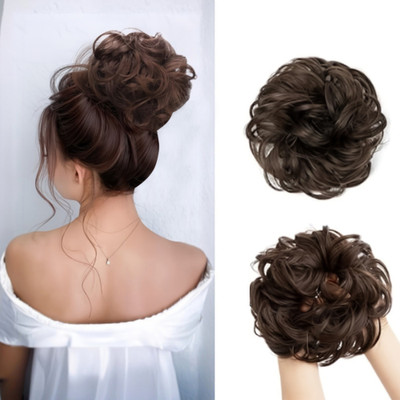 D-DIVINE 1PCS Messy Bun  Piece  Extension With Elastic Brown Hair Extension