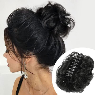 D-DIVINE Claw Clip in  Bun Messy Curly Clip in Claw  pieces (Black) Hair Extension