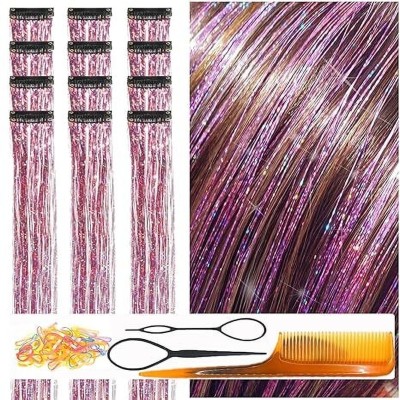 DreamExim 2pc  Tinsel Clip In Heat Resistant 24 Inch Tinsel  Strands Pink Color Hair Extension