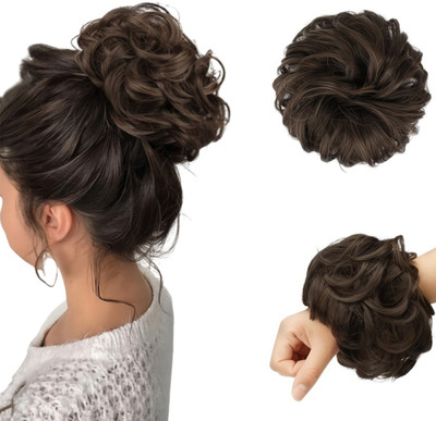 Views 1PCS Messy Bun  Piece Synthetic  Extension With Elastic Rubber Brown Hair Extension