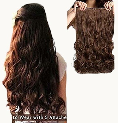 Chronex New Synthetic Fibre  Extension with 5 Clips (Dark Brown, 24 Inch) Hair Extension