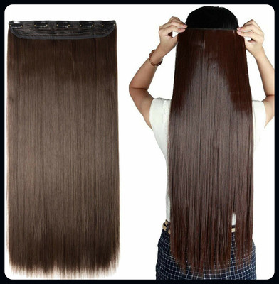 Hamsri Women's 5 Clip 24 Inch Natural Brown Straight-N Hair Extension
