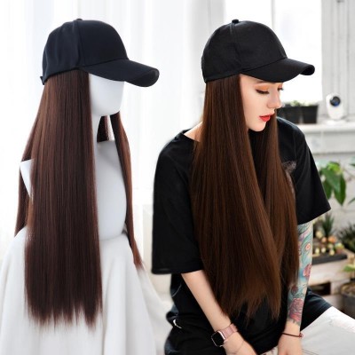 SAMYAK Curly Long Synthetic  Wig with Baseball Cap Hat Extension&Wigs For Women Hair Extension