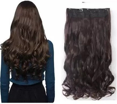 D-DIVINE Women's Natural Brown 5 Clip in Wavy/Curly Extension (Brown) Hair Extension