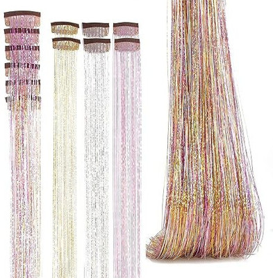D-DIVINE 2pcs Clip in  Tinsel Extensions Highlights for  24 Inch (Rose Gold) Hair Extension