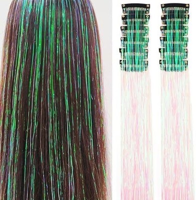 Getvock 2Pcs Clip in  Tinsel, 24 Inch Glitter Tinsel  Extensions (White) Hair Extension