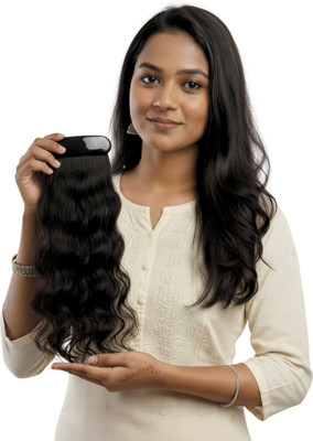 Capillatura 12 inch Full Black Wavy Ponytail Clip-In  Extension–Washable Human  Hair Extension