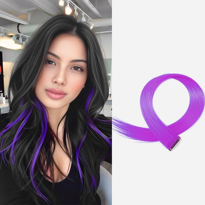Views 2 Pcs Single Clip Synthetic  Extension/Patch, 20 Inch (Purple) Hair Extension