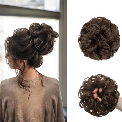 D-DIVINE 1PCS Messy Bun  Piece Synthetic  Extension Natural Brown Hair Extension