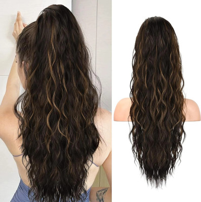 Ritzkart 20 inch Long Drawstring Fluffy Ponytail black with goden Hair Extension
