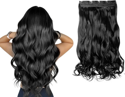 D-DIVINE 22 Inches Women  Extension Long Curly Wavy Black piece With 5 Clip Hair Extension