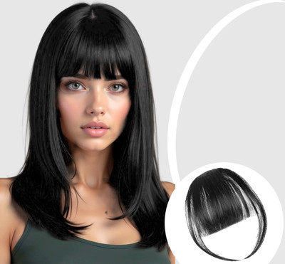 RefynHair Women 1 Clip Synthetic Lightweight Wispy  Bang With Natural Black Color Hair Extension