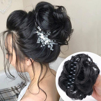 Lebene Claw Clip in  Bun Messy Curly Clip in Claw  pieces Natural (Black) Hair Extension