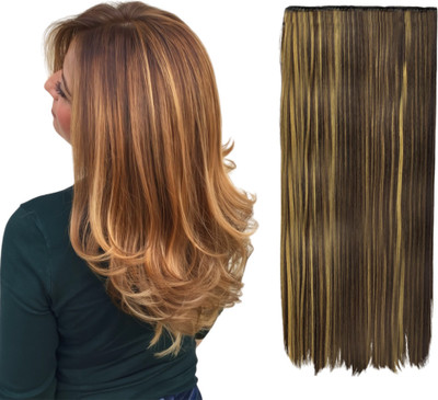 VIVIAN 24 inch Straight Synthetic  Highlight Hole Extensions 5 Clips Hair Extension